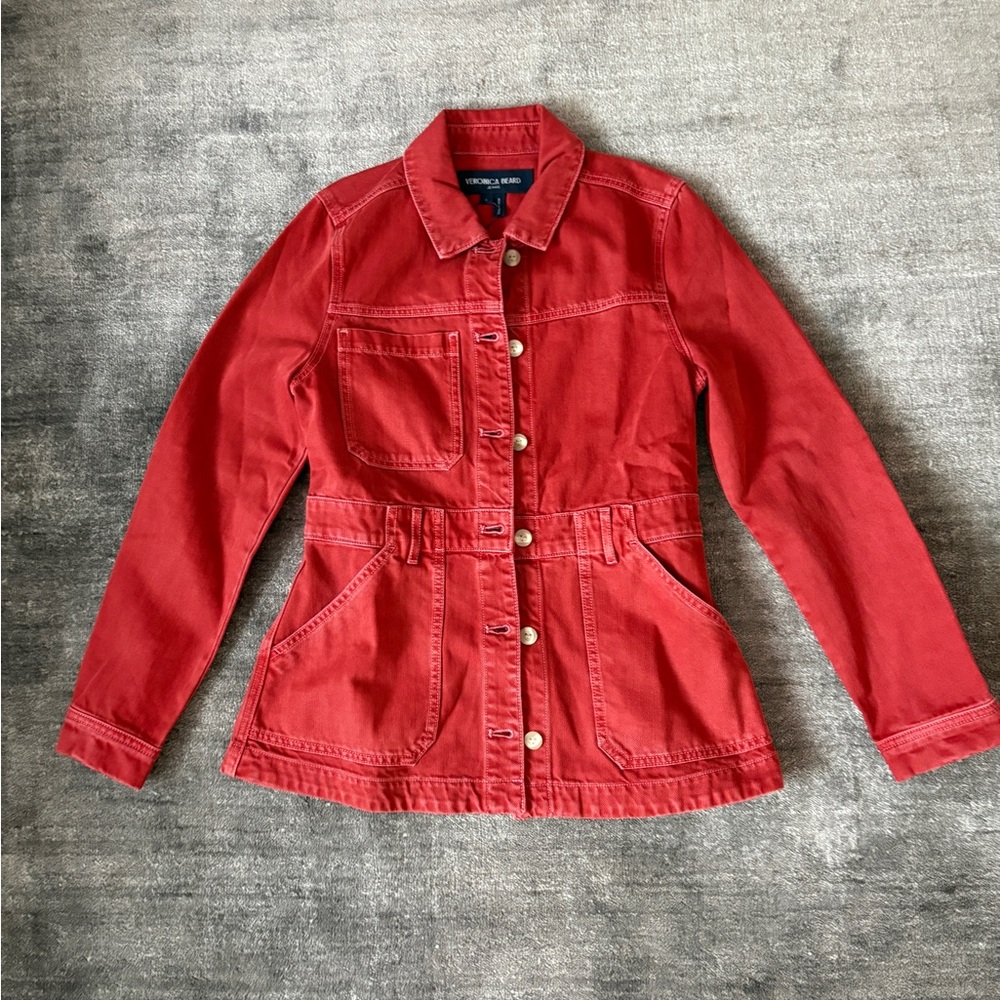 NEW $428 Veronica Beard Anzu Vibrant Red Jean Jacket